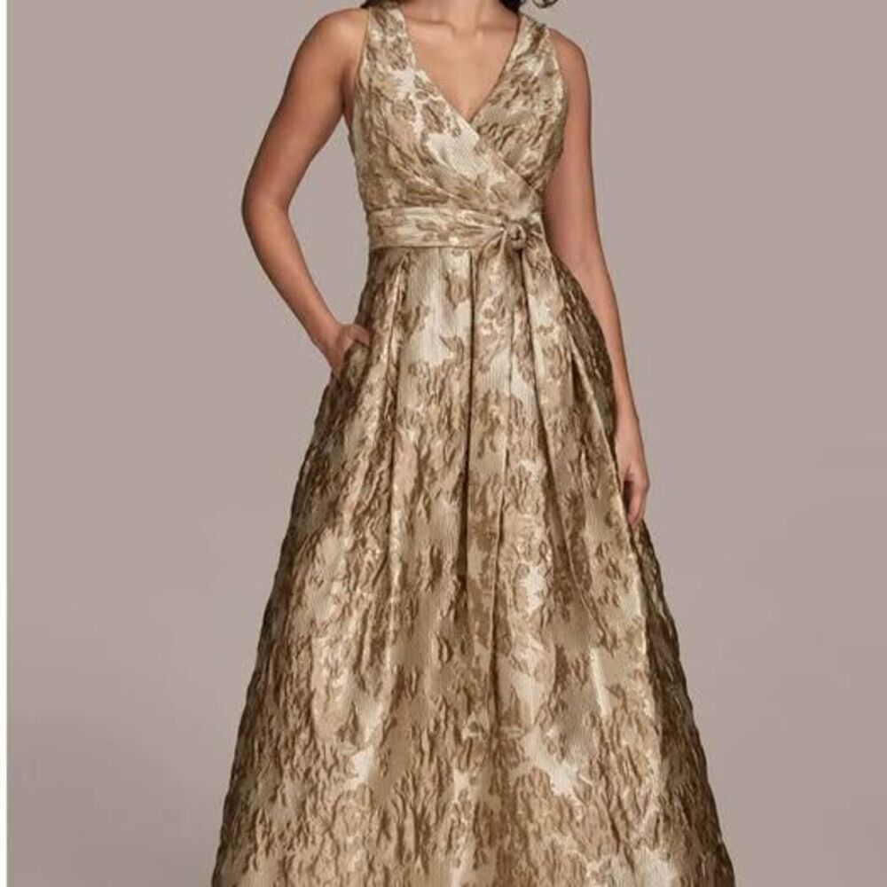 Donna Karan Gold Floral BROCADE Jacquard Gown